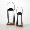 Sullivans 17.75" & 14.75" Black Metal & Wood Lantern Set of 2