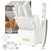 Knife set For Kitchen with Block,McCook MC703 White Kitchen Knife Sets with Built-in Sharpener,Cutlery set with Measuring Cups and Spoons For Cooking